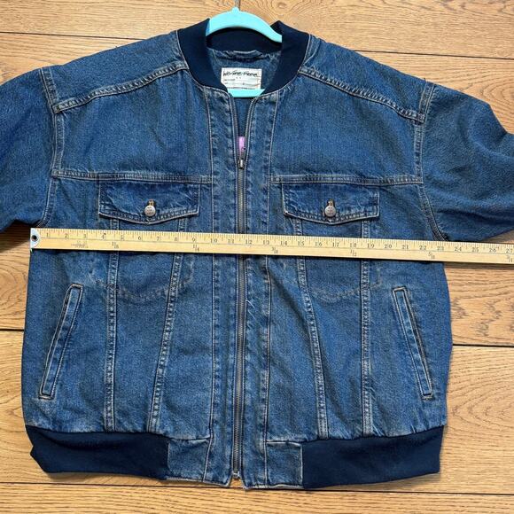 We The Free Denim Stadium Jacket Bomber Indigo Blue SZ S READ FLAW - Picture 4 of 6